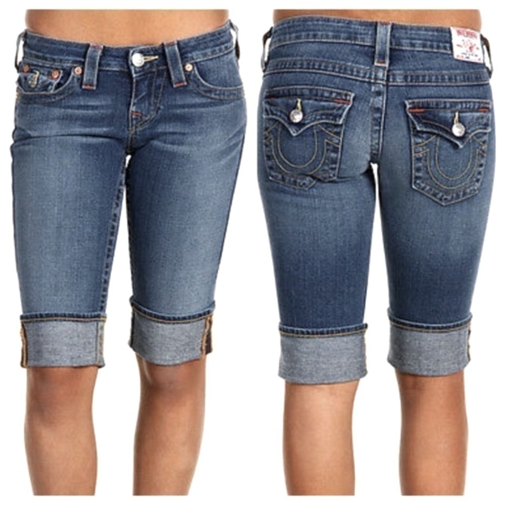 True Religion Distressed Sophie Denim Bermuda Shorts Blue Women’s Size 25